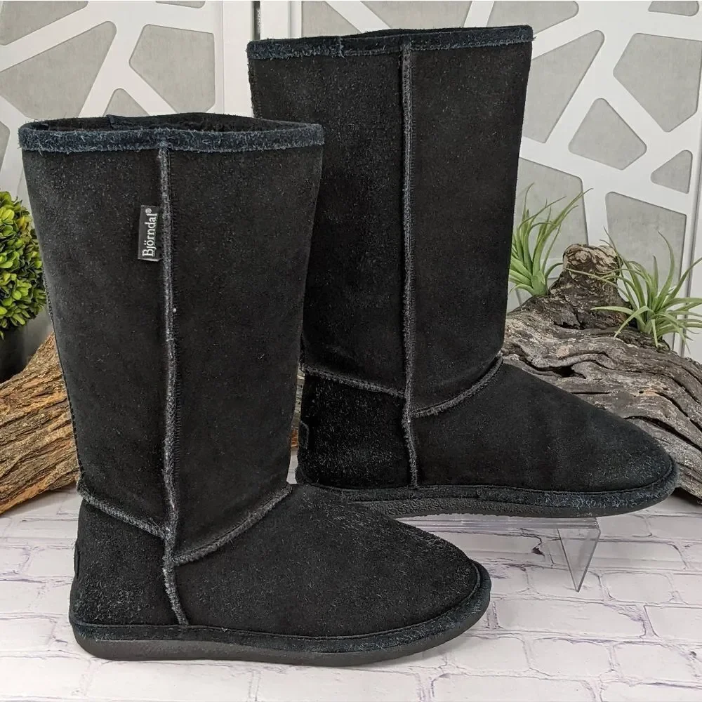 Bjorndal Zoe Black Suede Sheepskin Shearling Fur Lined Leather Boots